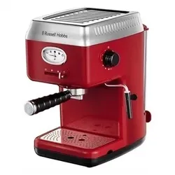 Russell Hobbs 28250-56 Retro Ribbon Red, Espressomaschine mit Milchschaumdüse, Thermoblock Heizsystem, 15 bar, Tassen-Warmhalteplatte, Rot