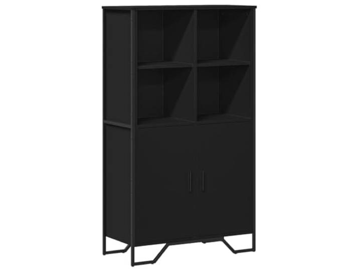 Roanoer Highboard Schwarz 79,5x35,5x137,5 cm Beistellschrank Kommode Mehrzweckschrank für Wohnzimmer & Flur: 4 offene Fächer & 2 Türen bieten viel Stauraum für Ihre Alltagsgegenstände.