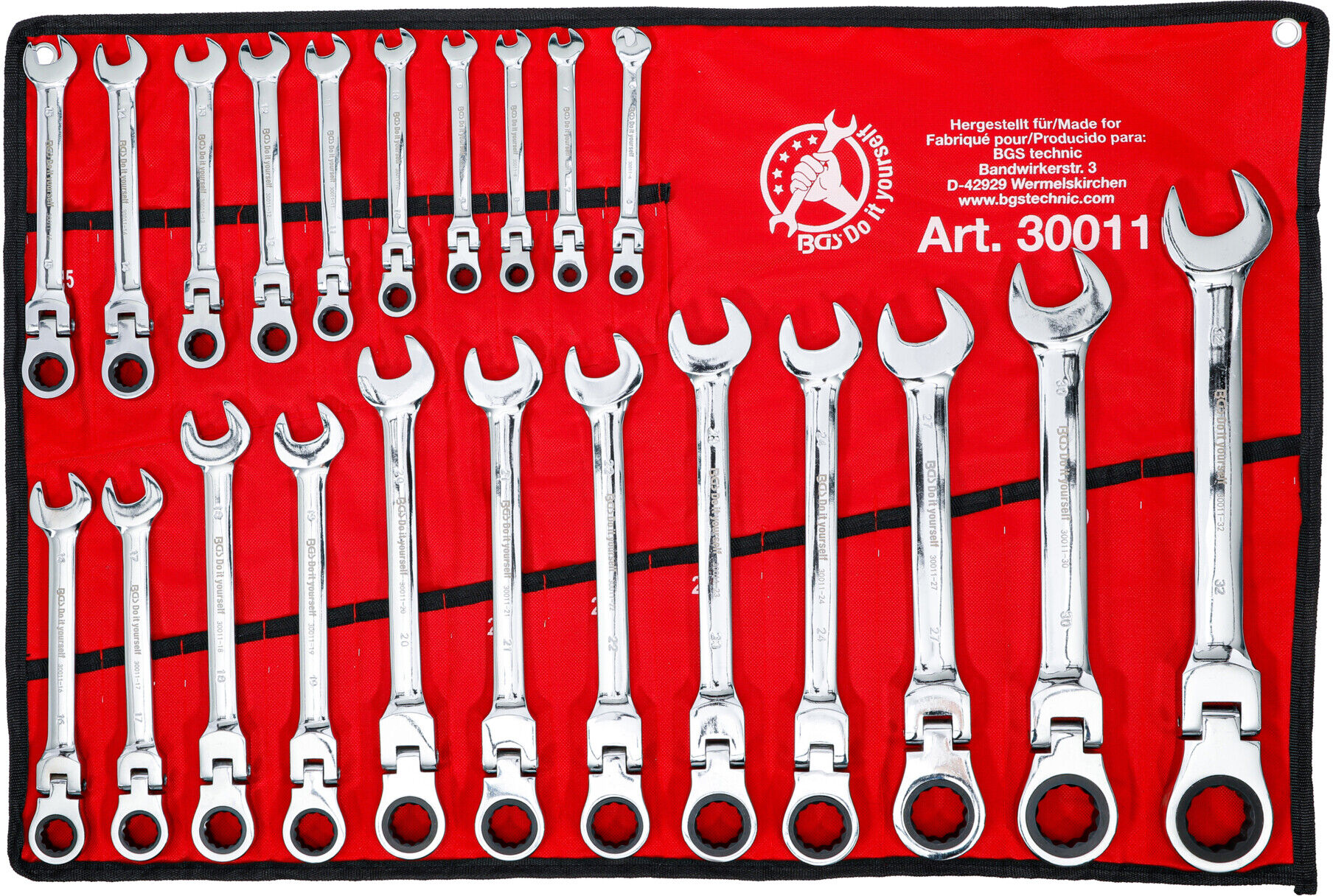 BGS Do it yourself Ratschenring-Maulschlüssel-Satz 30011, flexible Köpfe, SW 6 - 32 mm, 22-tlg.)
