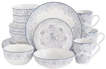 Lorren Home Trends Blue Floral Bone China Dinnerware Set, White, Service for 4, 20 Piece