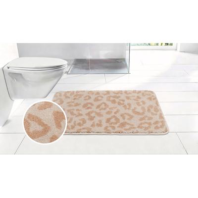 Badematte OTTO HOME "Anna Leo, Badvorleger, Badezimmer Teppich, Duschvorleger", beige (sand, natur), H:15mm, Polyester, Badematten, Badematte, mit Animal Print, modernes Muster, Leo, weich