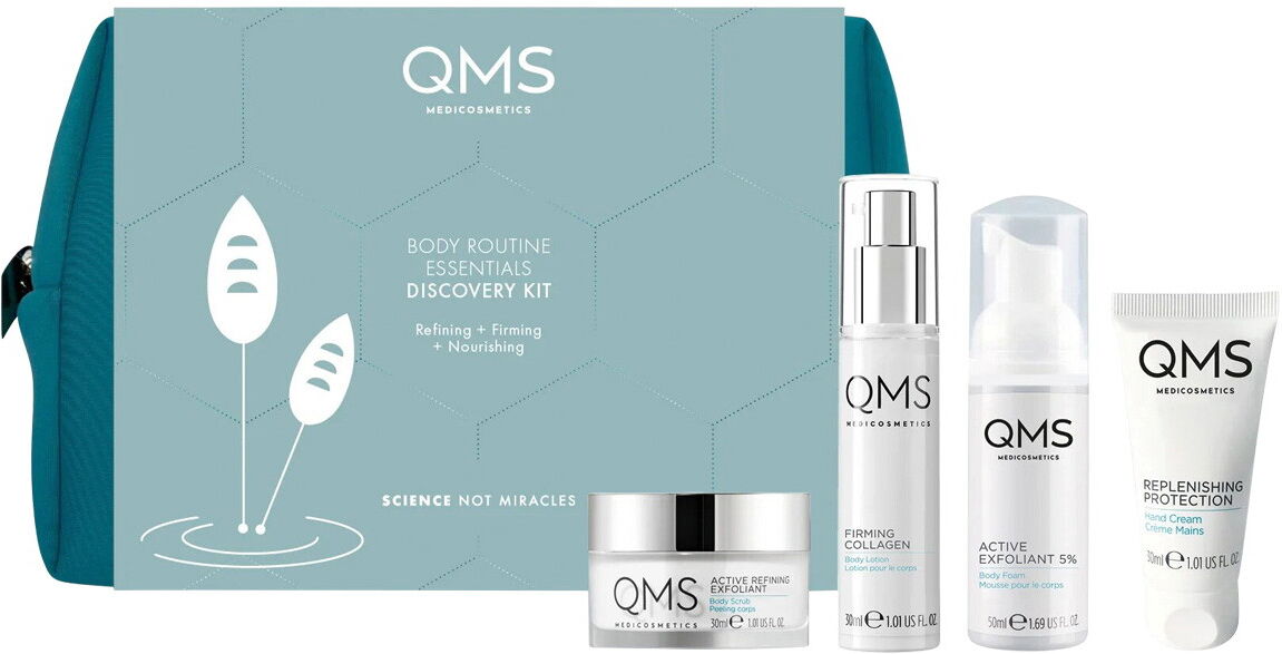 140ml QMS Body Routine Essentials (Körperschaum 50ml + Körperlotion 30ml + Handcreme 30ml + Körperpeeling 30ml)