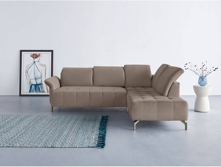 Ecksofa, Polyester, Beige, 260×220 cm, Federkern, Ottomane Rechts, Inosign