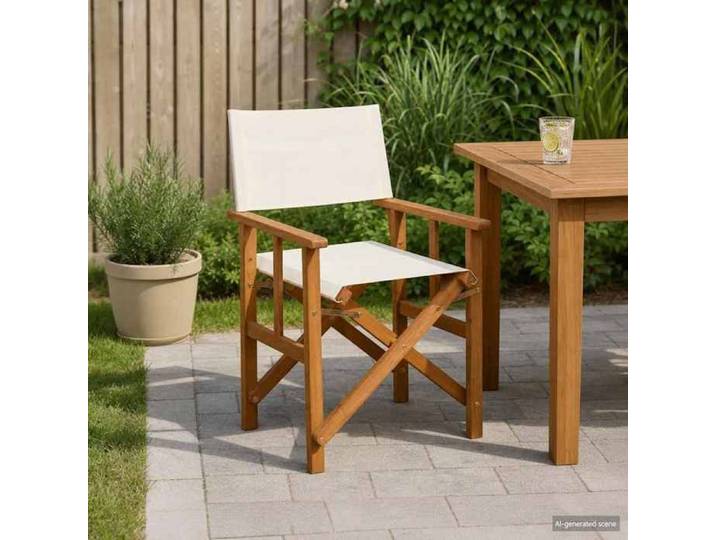 Chaise de Metteur en Scène Marron et Crème 55 x 56 x 88 cm en bois d'acacia massif avec pliable pour Jardin et Terrasse 84070