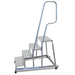 Krause Montage-Tritt aus Aluminium, mit Handlauf und Fahrrollen, 5 Stufen