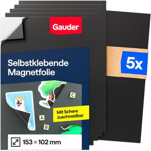Gauder Magnetfolie A6, selbstklebend, zuschneidbar, schwarz, 10,2 x 15,3 cm, 5 Stück