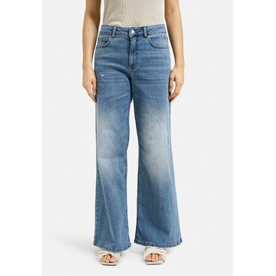 Weite Jeans MILANO ITALY, Damen, Gr. 40, blau (denim), Denim/Jeans, Material: 98% Baumwolle, 2% Elasthan, Abriebeffekte, weit, Jeans, mit Destroy-Effekten