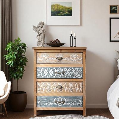 ZWYO HOSIMU "31.5"" High 4-Drawer Chest with Metal Handles and Decorative Design"