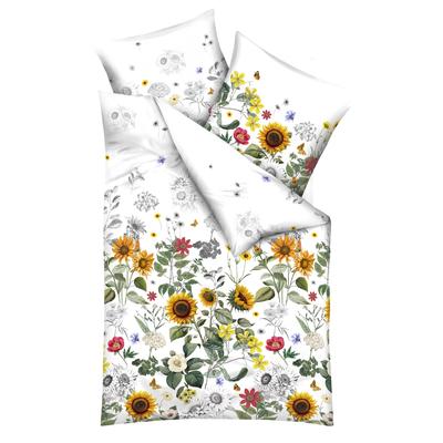 Bettwäsche KAEPPEL "Sonnenblumen", bunt (sonne), B/L: 155cm x 200cm, 1 Stk., 1 Stk., Mako-Satin, B/L: 80cm x 80cm, 2, Mako-Satin, Obermaterial: 100% Baumwolle, Bettwäsche, Bettwäsche