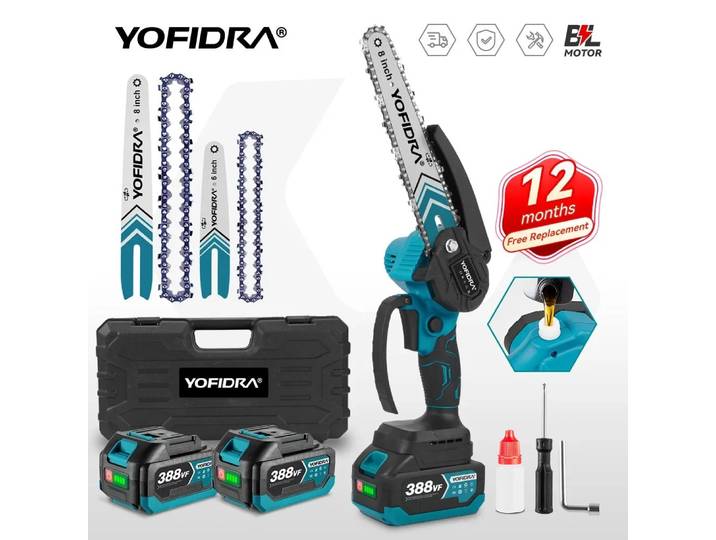 Scie à chaîne électrique sans fil YOFIDRA 8 et 6 pouces, sans balais, rechargeable, outil de travail du bois, compatible avec la batterie Makita 21V.