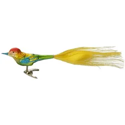 INGE-Glas Manufaktur Christbaumschmuck Glas Vogel mit Federn auf Clip 9,5cm Grün Gelb Weihnachtskugel