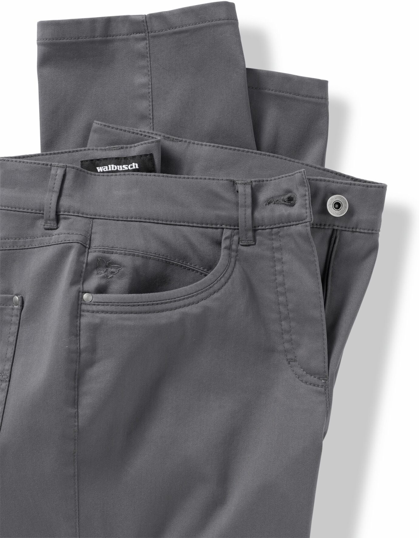 Walbusch Extraglatt Baumwollhose Feminine F, Feminine Fit#normale Größen#Kurzgrößen#Langgrößen, Farbe Grau, 50, bügelfrei atmungsaktiv Damen