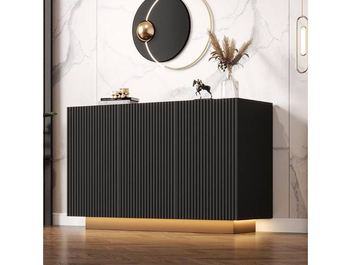 Buffet design moderne Commode LED avec éclairage Aspect marbre Armoire de salon Commande Bluetooth Buffet 120 cm Noir