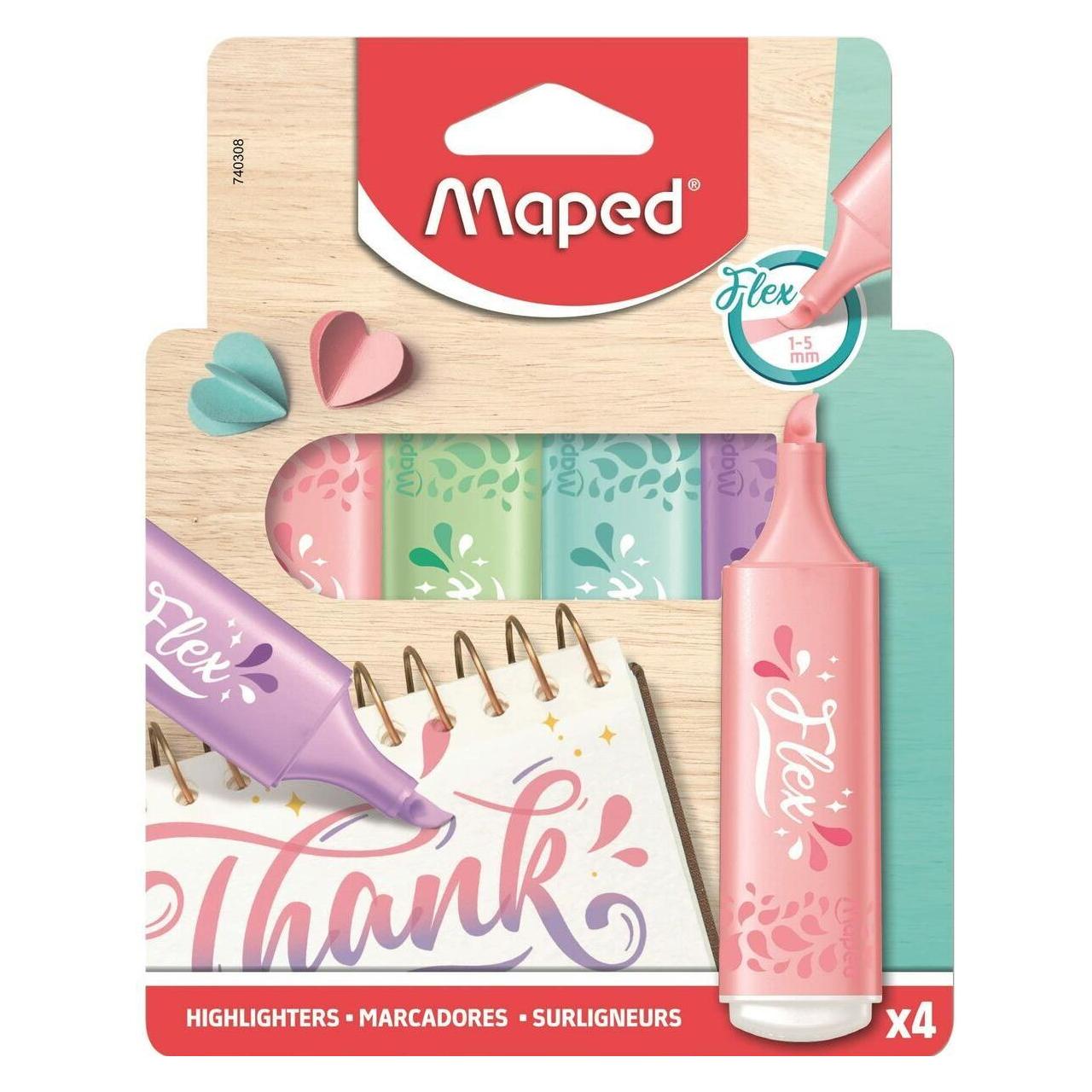 Maped Textmarker FLEX PASTELL, farbig sortiert, Schachtel 4St (4x) (740308)
