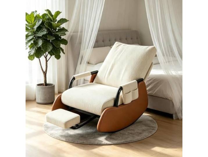 kumamart Schaukelstuhl Wohnzimmer – mit Breiter 60cm Sitzfläche Bequemer Schaukelsessel mit 60cm breiter Sitzfläche und platzsparender Beinauflage fürs Wohnzimmer.