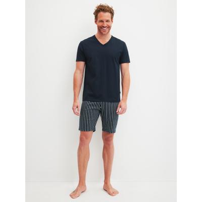Shorty CALIDA "Cotton Special", Herren, Gr. XXL (58/60), blau (saphir blau), Single Jersey, Obermaterial: 100% Baumwolle, bequem kurz, V-Ausschnitt, gerader Abschluss, Homewear-Sets Shorty, V-Ausschnitt, Kurzarm, Baumwolle