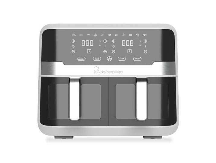 MasterPRO Rocket Duo 900-9 Liter 2400w Doppel-Luftfritteuse - Zeit- und Temperaturkontrolle - Digitalanzeige - leicht zu reinigende Aluminiumkörbe - Smartphone-Steuerung - Luftfritteuse