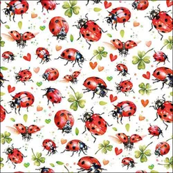 Ambiente 20 Servietten Papier 33x33cm 3-lagig - hochwertige Einweg Papierservietten Glücksmotiv Marienkäfer Kleeblätter Frühling Sommer Feier Party Tischdeko