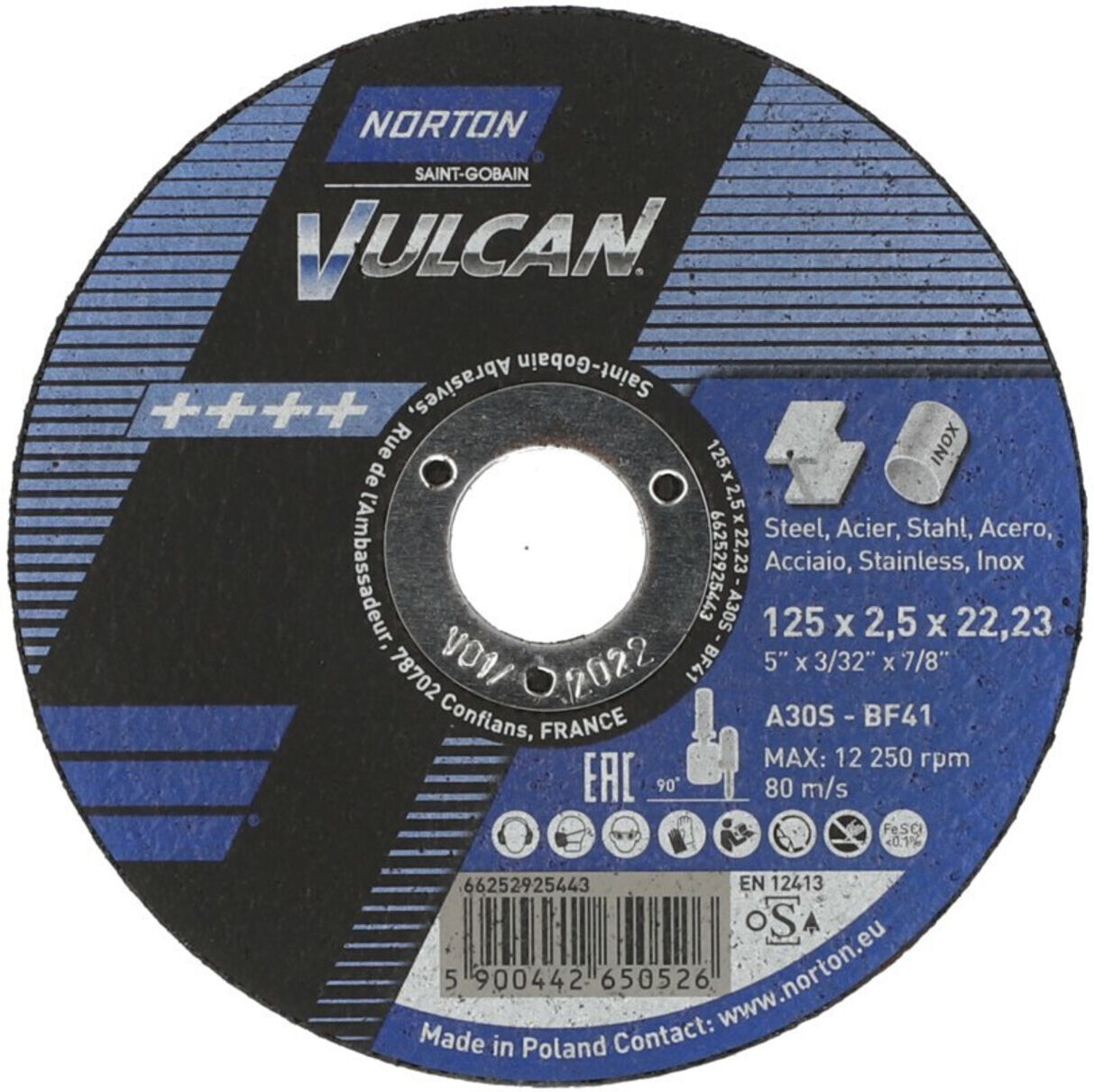 Norton VULCAN-Metall-Inox Trennscheibe, gerade 125x2.5x22.2 ; Saint-Gobain (66252925443)