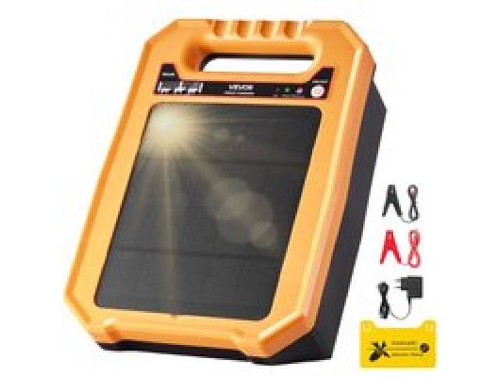 VEVOR Chargeur de Clôture Électrique Solaire, 0,3 J, Électrificateur de Clôture Électrique, 8 kV, Portée 1-3 km, Autonomie 7 Jours, Résistant aux Intempéries, pour Empêcher Intrusion Animaux Sauvages