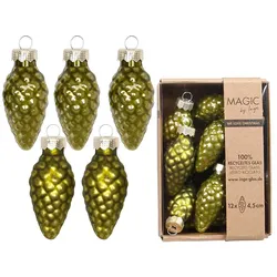 12 Christbaumschmuck Zapfen 4,5cm Glas Christbaumkugeln matt & glänzend kleine Weihnachtskugeln Weihnachten Weihnachtsbaumschmuck Deko Olivgrün