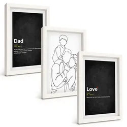 BILDER SET 3er Set - 20x30 cm Weißer Rahmen - Familiengeschichte, Kunst, Liebe, Vaterschaft