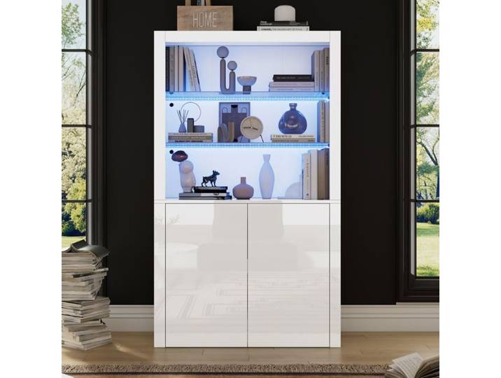 Vitrine LED blanche 100 x 35 x 170 cm verre trempé