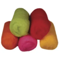 rayher REINE SCHURWOLLE VLIES, 5 FARBEN SOMMERMIX KRÄFTIGE FARBEN 5X20G 5364500
