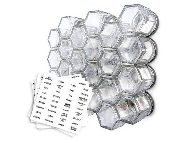 Gneiss Spice Leere magnetische Gewürzgläser Erstellen Sie ein vertikales Gewürzregal am Kühlschrank Aktualisierter Deckel (Set mit 24 kleinen Gläsern)