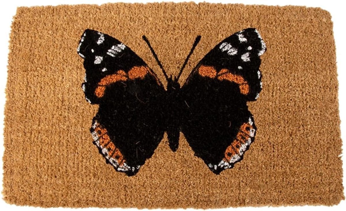 Natuurlijke Kokos Deurmat met Vlinder Thema - 75 x 75 cm