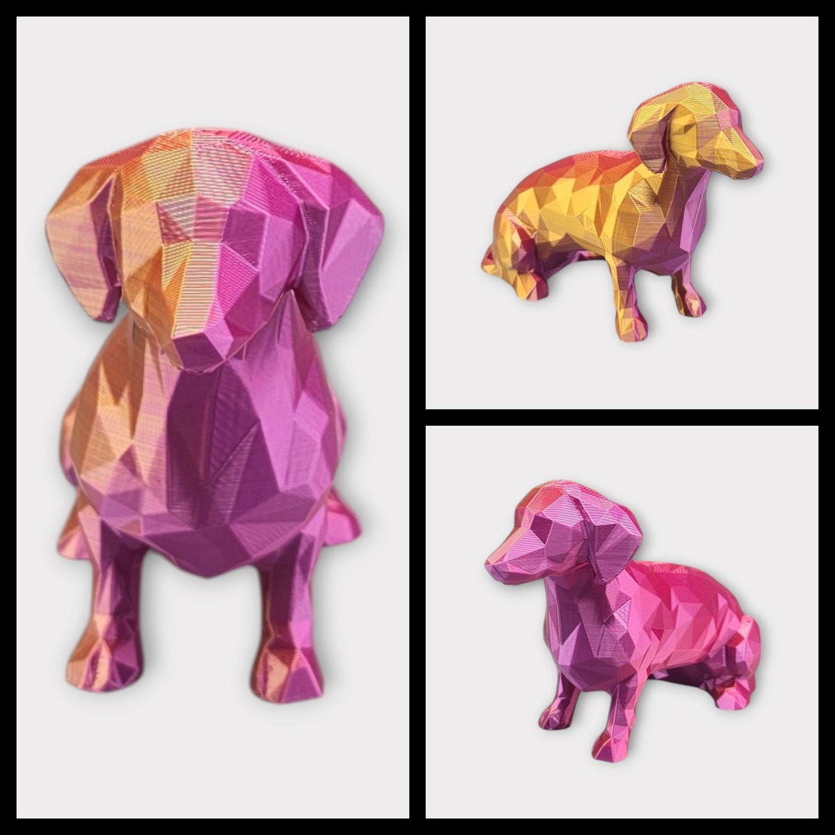 Layerzz Geometrisch Tekkel Beeldje - Kleurveranderend 3D-geprint Decoratieobject - Goud Paars Roze