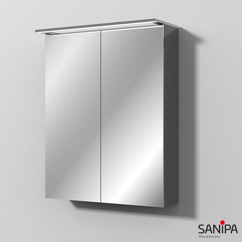 Sanipa Reflection Spiegelschrank MALTE 60 mit LED-Aufsatzleuchte, Anthrazit-Glanz SD15079