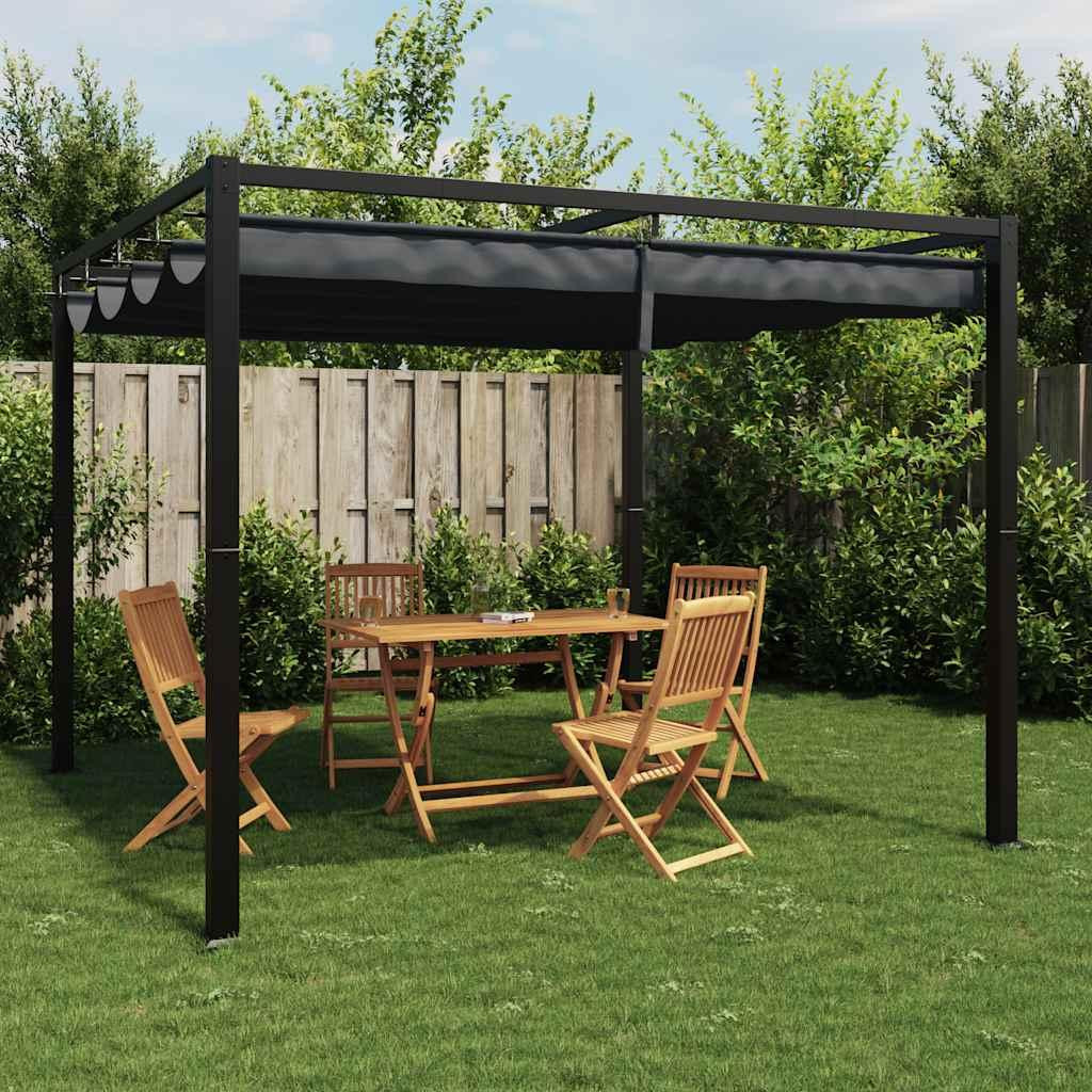 vidaXL Tuinpaviljoen met uitschuifbaar dak, antraciet, 3 x 3 meter, staal