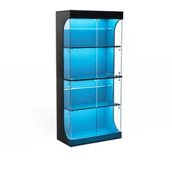 OKWISH Vitrine aus Glas und Holzwerkstoff, Schwarz, 80x35x165 cm, mit LED-Beleuchtung und Sensor