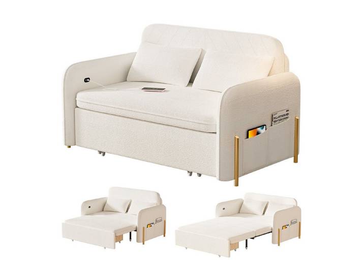 Rutaqian Schlafsofa Umwandelbares Schlafsofa, Schlafsofa mit Ladestation und Seitentasche, 70Zoll klappbares Loveseat-Sofabett für Gästezimmer und Schlafzimmer
