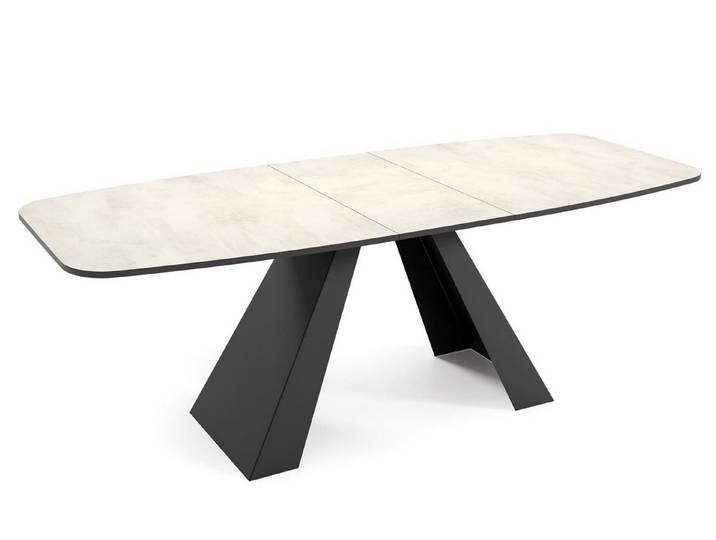 Compleo Esstisch elegant und modern Design, ausziehbar, Metalluntergestell, ovaler Tisch im modernen Stil