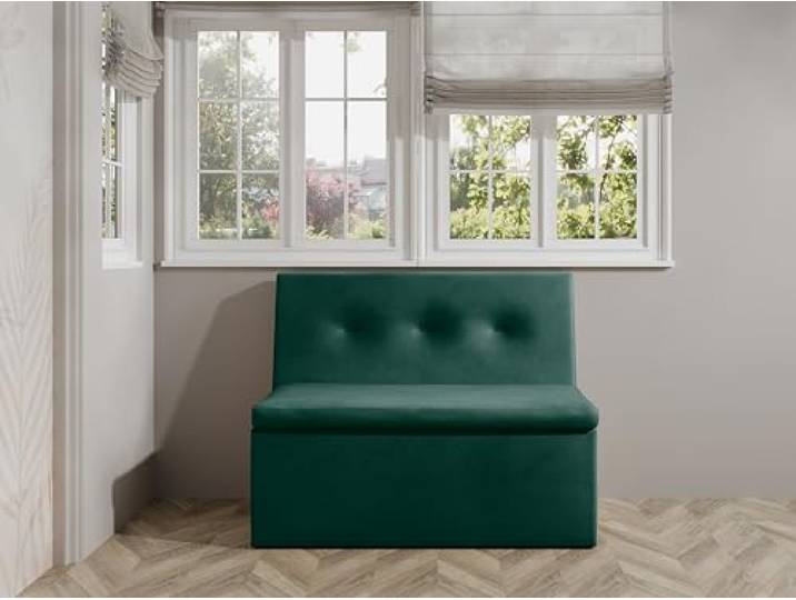 JKG Meble Essbank fur Kuche - Sitzbank Esszimmer mit Aufbewahrungsbehälter - Modern Essbank Küche - Stoff Velours - gepolsterte Rückenlehne (Grün - Monolith 37, 120cm)