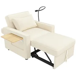OKWISH Schlafsofa 93x150x85 multifunktional ausziehbar mit USB-Anschluss Stauraum Liegefläche Cordstoff bequem platzsparend Beige