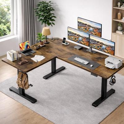 Hansabenne L-Shaped Standing Desk Adjustable Corner Desk with Charging Station