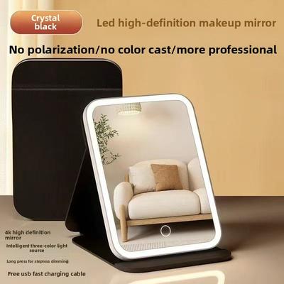 Fusion Finds LED Makeup Mirror With Lights Tri Fold Desktop Vanity Mirror For Makeup, Skincare & Dressing Table single sided Black