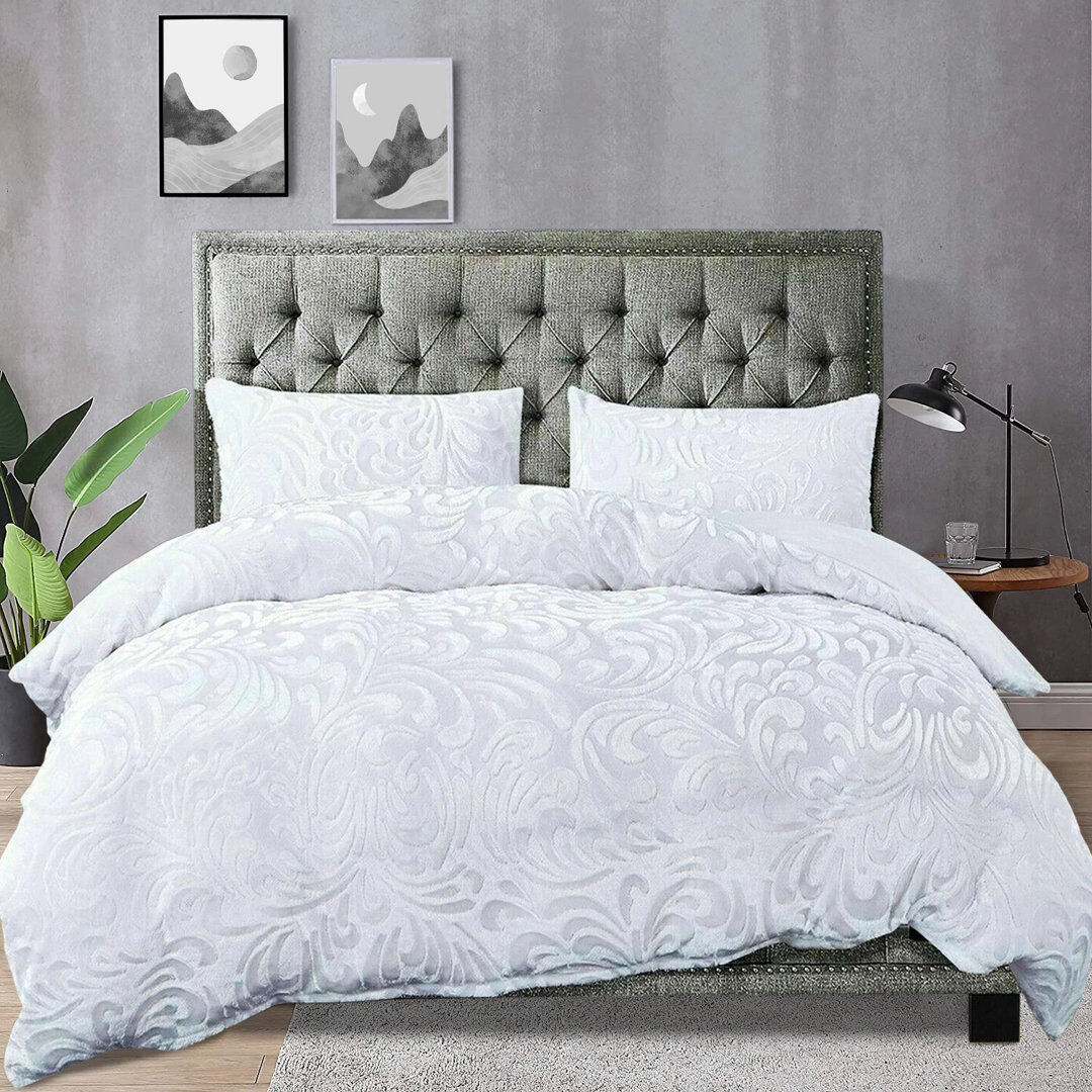 Household Furnishing Polyester Floral Duvet Cover with Pillowcases Included White Super King