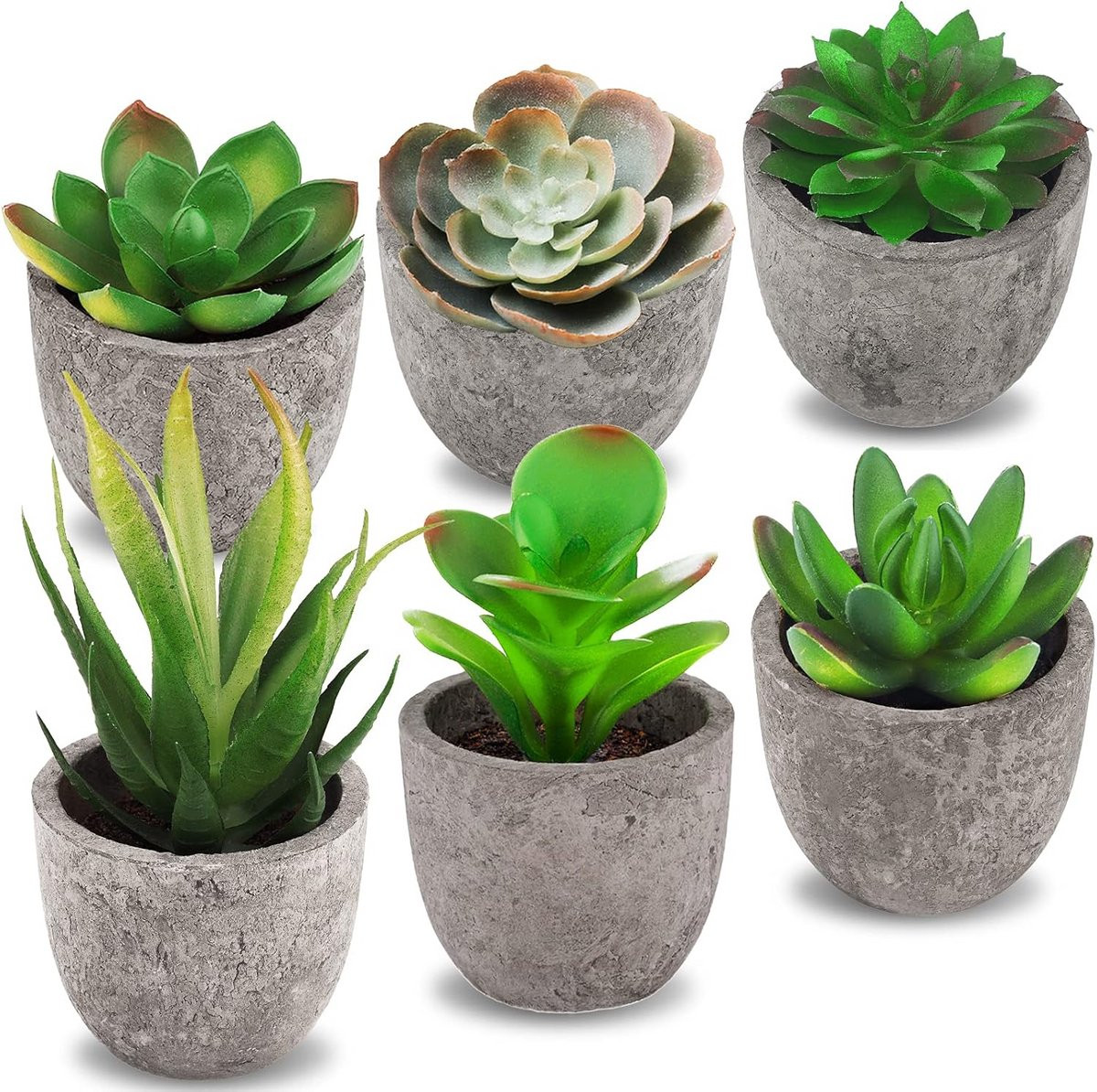 Set van 6 mini kunstvetplanten met potten voor decoratie