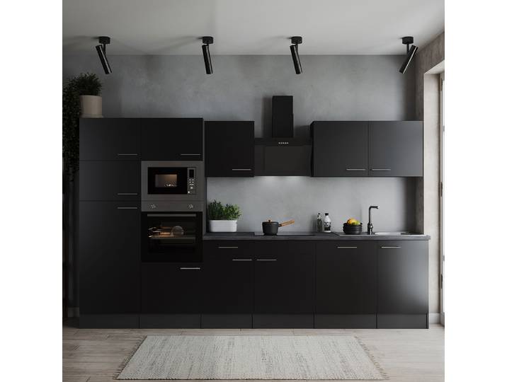 Cuisine premium Oliver 340 cm 340 x 205 x 60cm Noir/Noir Avec électroménager