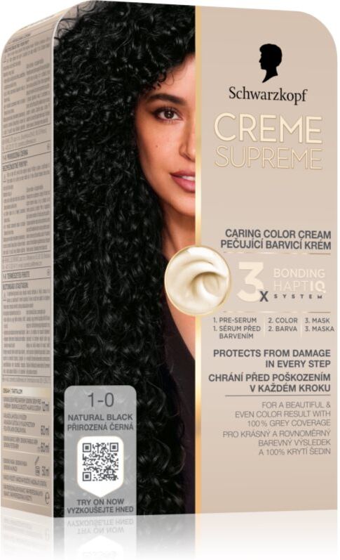Schwarzkopf Creme Supreme coloration cheveux permanente teinte 1-0 Natural Black 60 ml