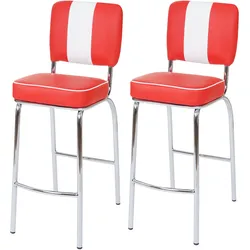 2er-Set Barhocker Akita, Barstuhl Tresenhocker, Retro 50er Jahre Design, Kunstleder MVG ~ rot-weiß