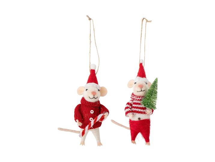 Bloomingville Suspension de sapin de Noël Peo laine 2 pièces Souris de Noël