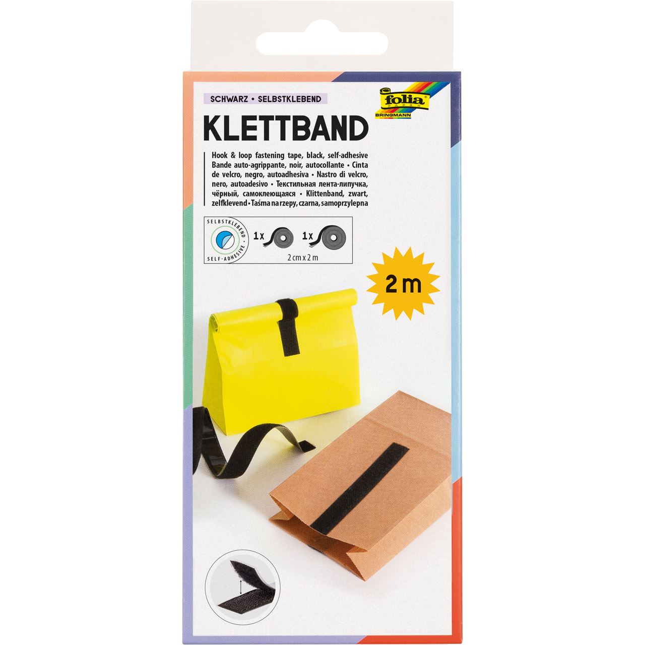 folia Klettband 20 mm x 2 m, selbstklebend, schwarz