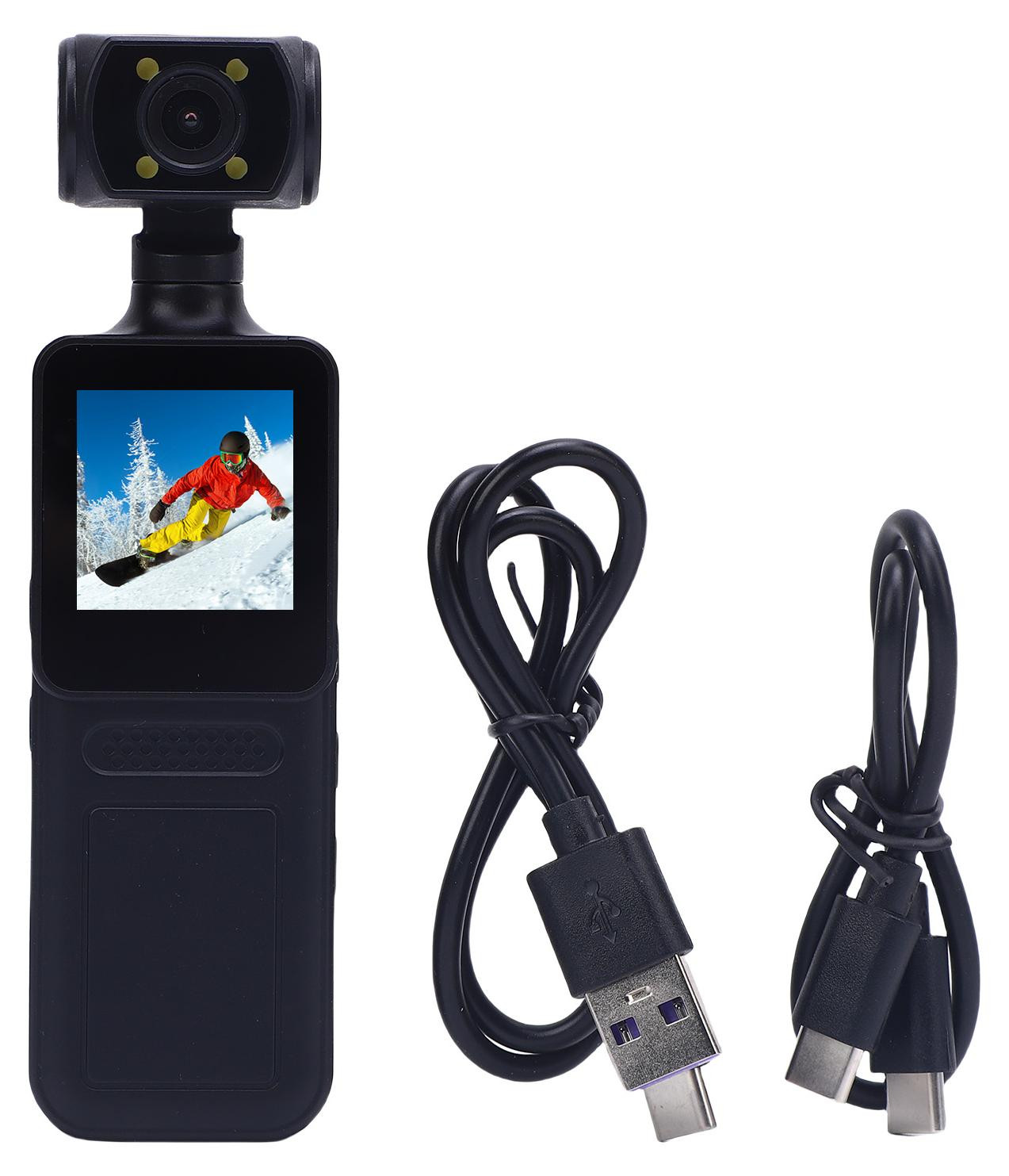 Gistuch 4K HD WiFi actiecamera met 180 graden draaibaar objectief en LED-verlichting