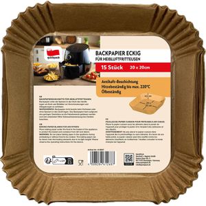 Quickpack Backpapier für Heißluftfritteusen, 20 x 20 cm, braun, Antihaft-Beschichtung, 15 Stück