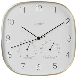 Wanduhr mit Thermo- und Hygrometer - Präzise Quarz-Uhrzeit, Raumtemperatur & Luftfeuchtigkeit für optimales Klima - Goldener Alu-Rahmen Ø 28,5 cm